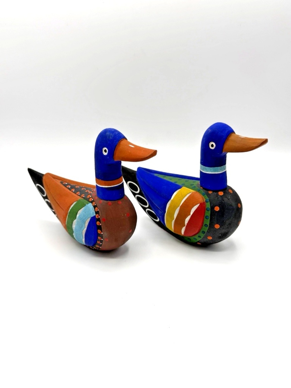 Hand Painted Wooden Duck Pair Figurines Folk Art Decor Wedding Ducks Set of 2 - Picture 2 of 16